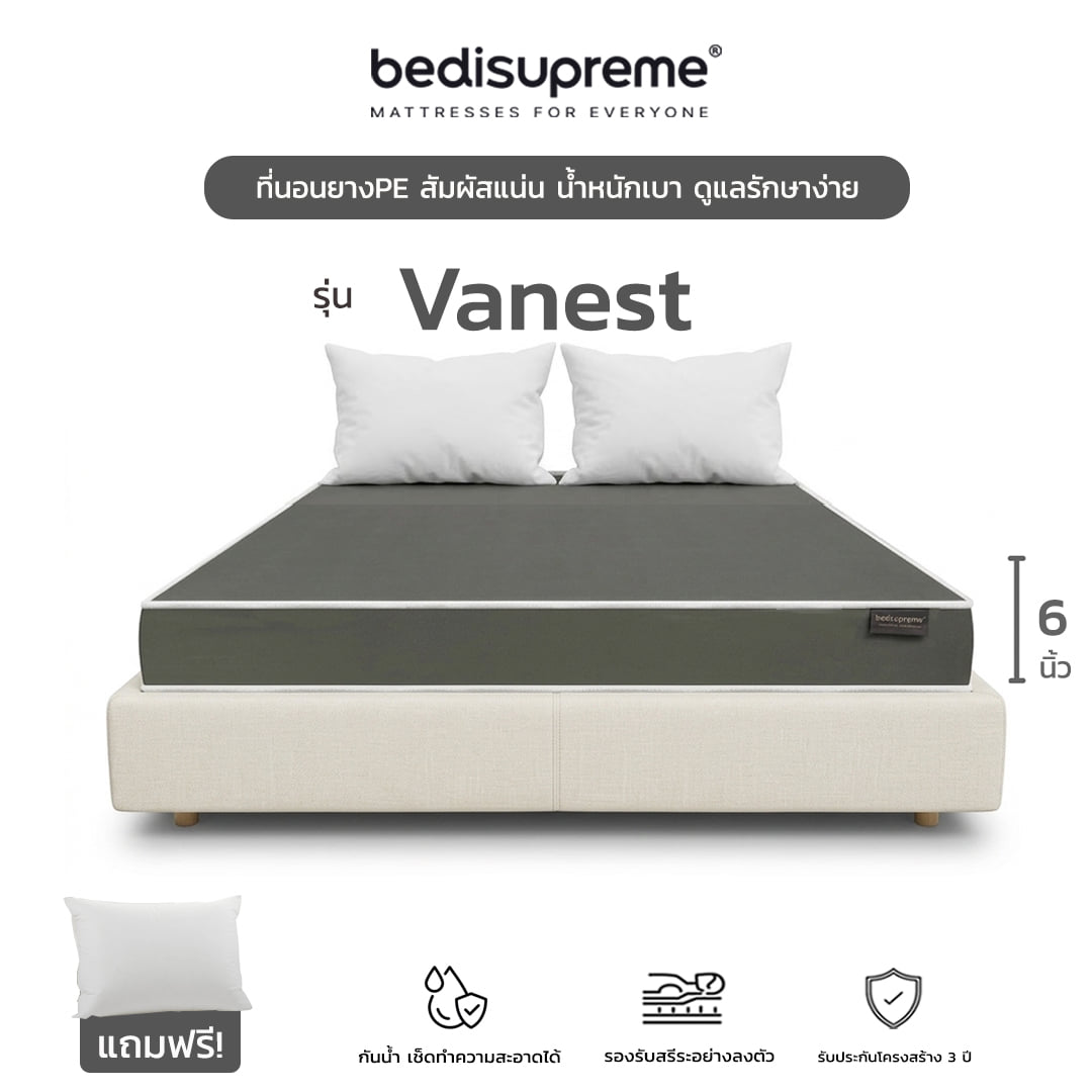 ที่นอนยางPE 6 ฟุต BEDISUPREME หุ้มหนังPVC สีเทา รุ่น VANEST หนา 6 นิ้ว_0